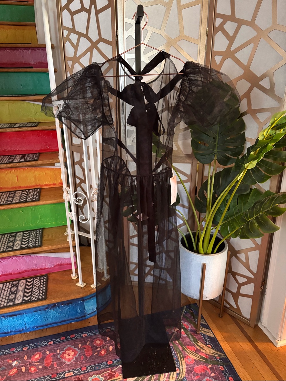 Simone Rocha x H&M Black Sheer Tulle Ribbon Tie Overlay Dress NWT